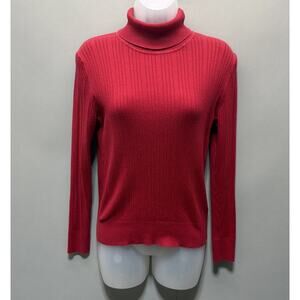Talbots Turtleneck Sweater Size Petite M Thin Ribbed Knit Pullover Sweater Red